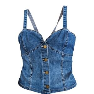 NWT Bebe Denim Corset Top Bustier Sweetheart Neckline Blue Jean Stretch Jr Large